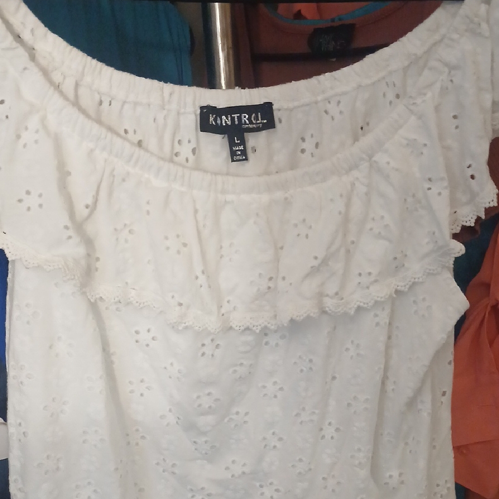KNTROL White Eyelet Ruffle Blouse